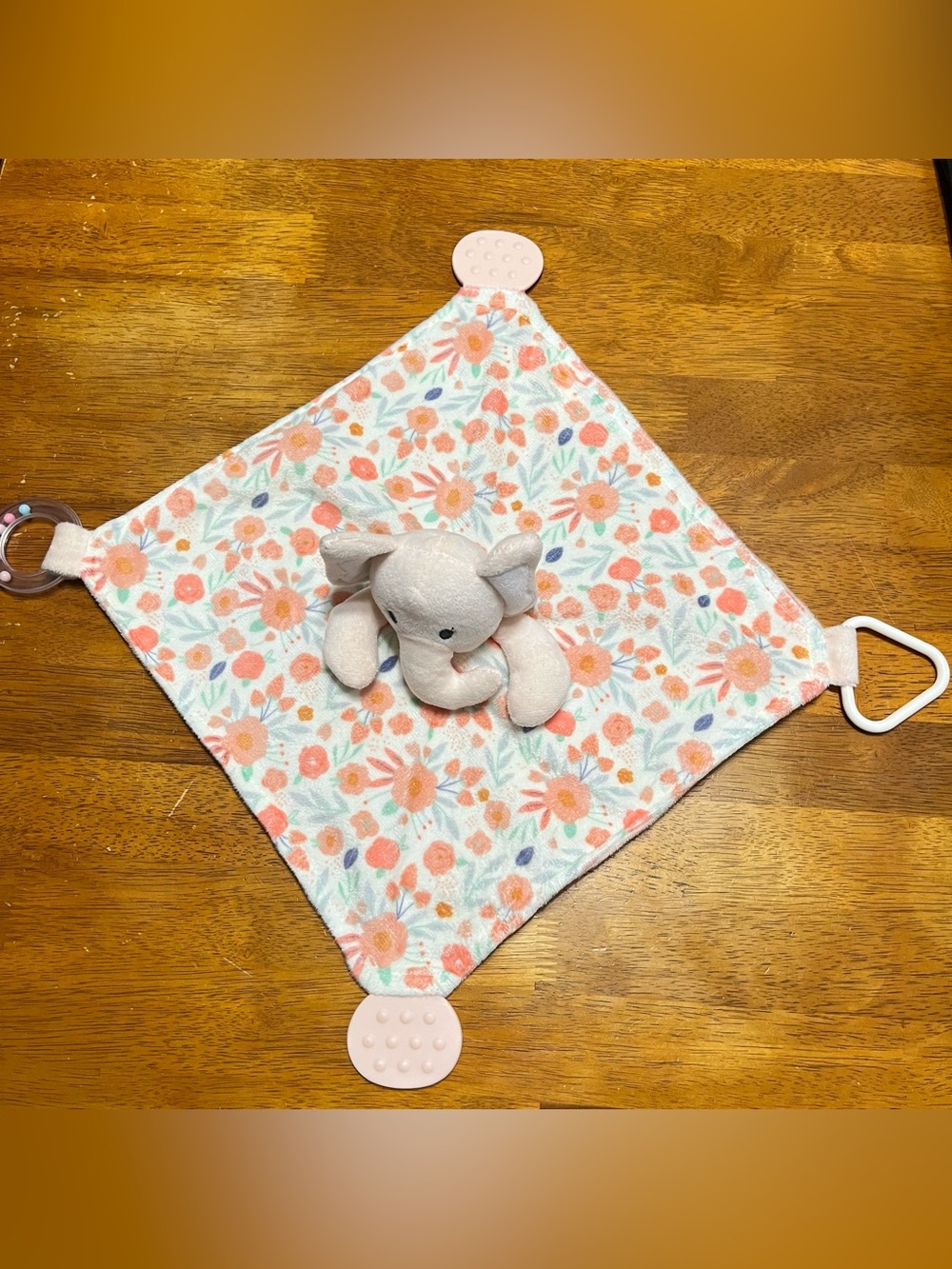 Modern Baby pink Elephant Lovey Security Blanketi 11.5” x 11.5”